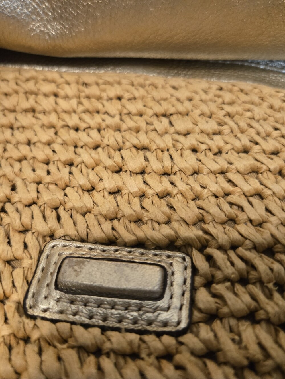 Michael Kors "GOLD" Trim Tan Straw Tote - Picture 14 of 16